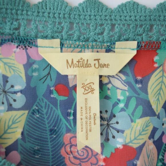 Matilda Jane Kookaburra Floral Print Crochet Trim Peasant Top XXL - Picture 5 of 7